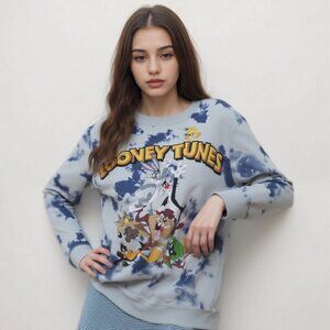 Vintage 90s Looney Tunes Sweatshirt Tie Dye Bugs Bunny Taz Daffy Tweety WB Large